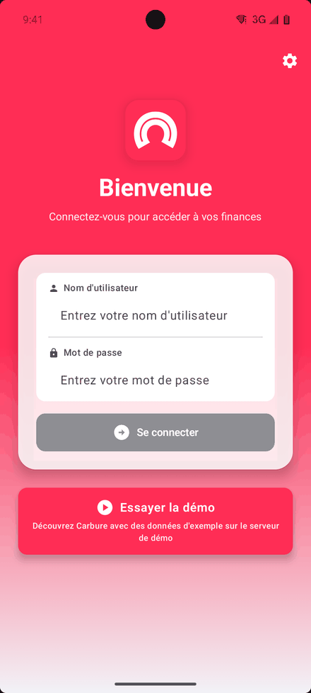 Écran de connexion de l'app Android