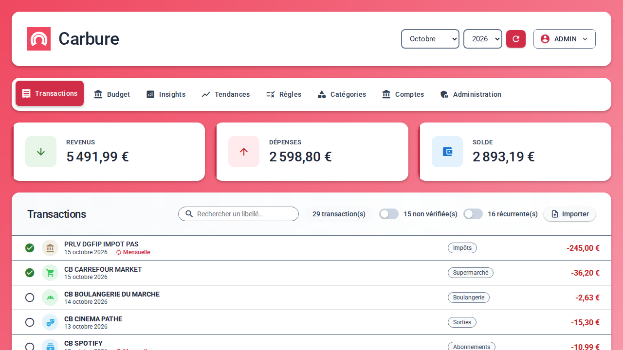 Transactions screen with the system's increased contrast: darker secondary texts and borders